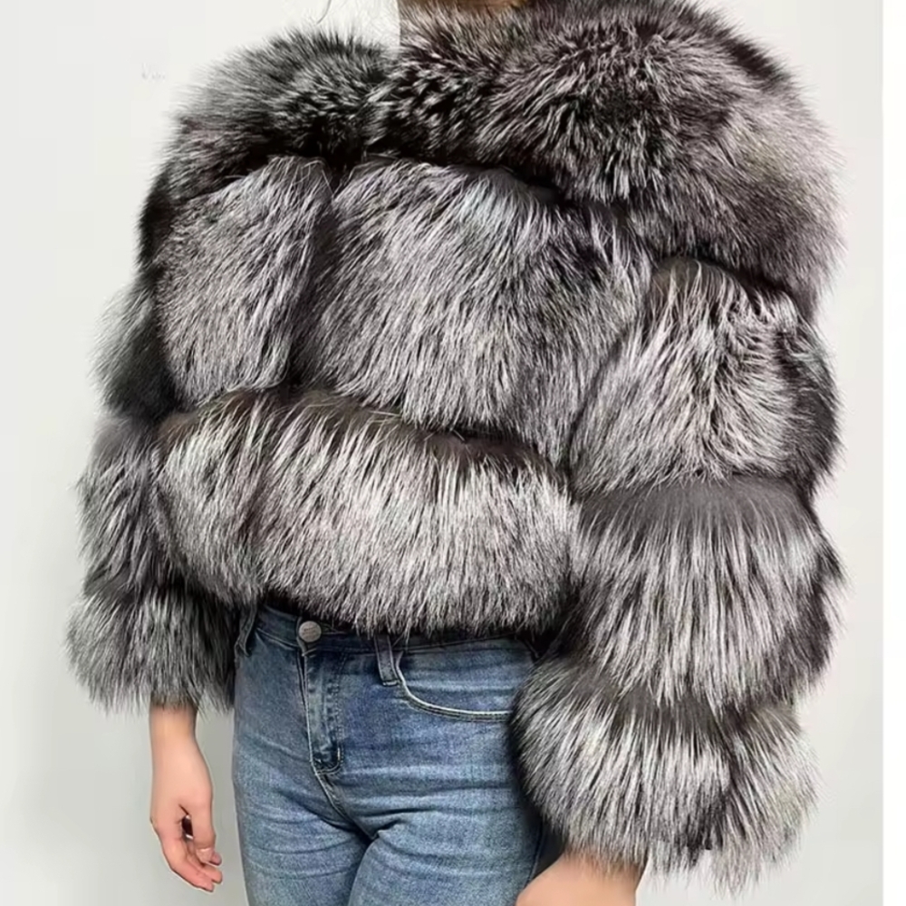 Silver Fox Fur Cropped Jacket